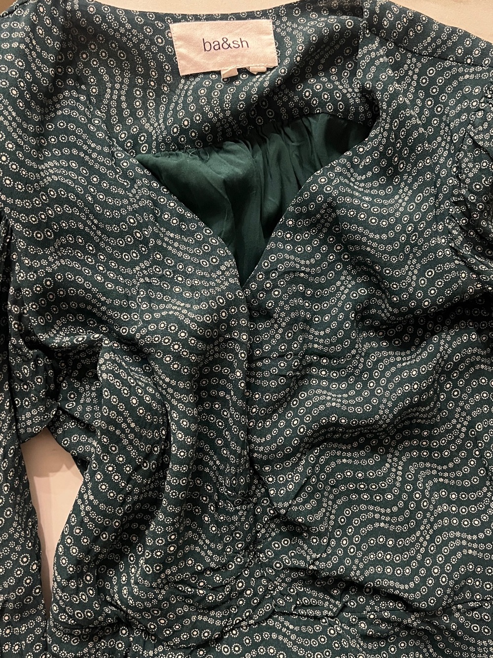ba&sh Teal Green Printed V‑Neck Blouse